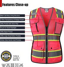 HATAUNKI High Visibility Reflection Pink Mesh  Vests With 8 Pockets And Front Zipper, Hi Vis  Vest For Women, Meets ANSI/ISEA Standards(Pink-16,X-Large),24200043 - 玫紅色 - 查看 5