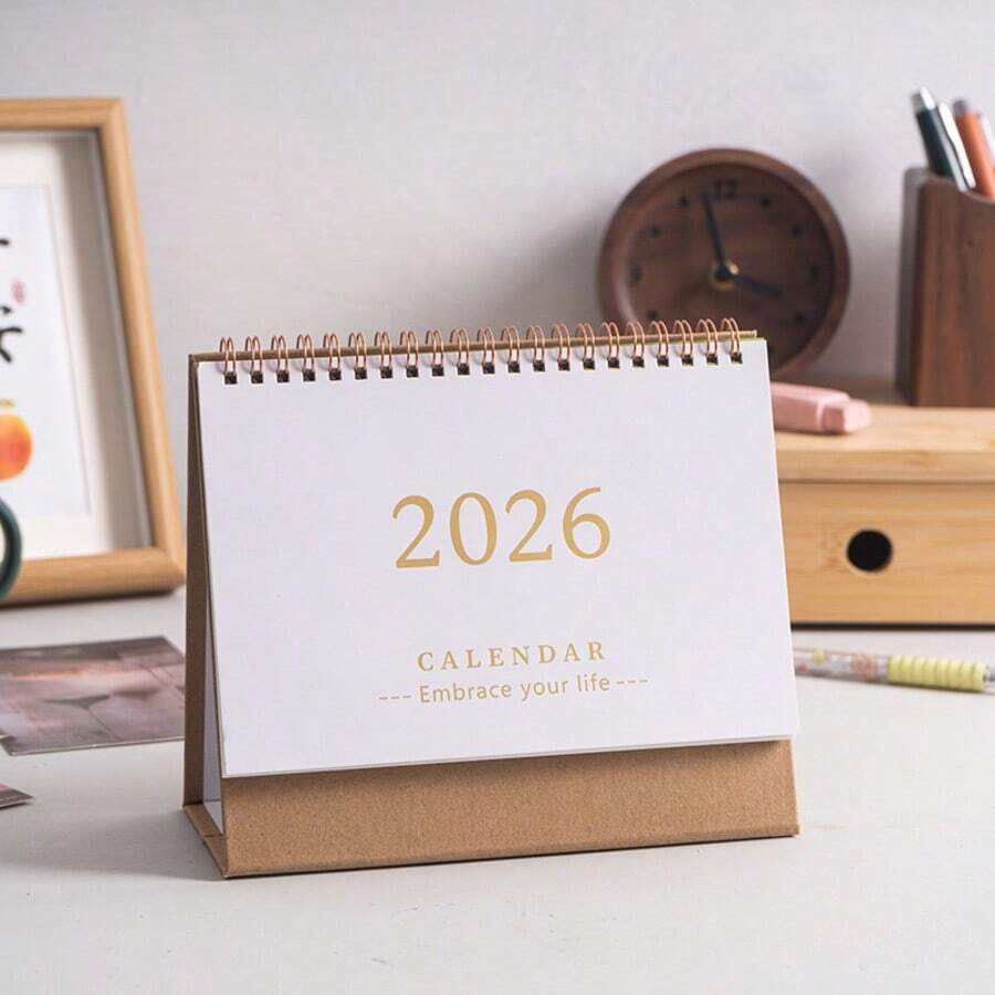 2026 迷你台历简约创意桌面摆件日历计划打孔卡日历记事本日历周年纪念礼物,返校礼物,九种颜色可供选择(粉色、红色、黑色、白色、深蓝色、棕色、紫色、绿色、牛皮纸白色) - 彩色 - 查看 1