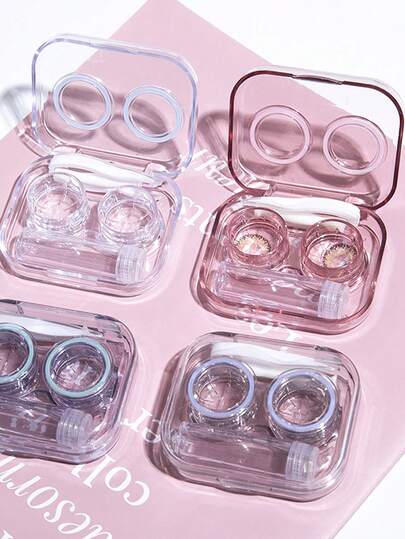 2pcs Contact Lens Box Cute Cartoon Transparent Portable Beauty Lens Box Ins Style High-End Girlish Glasses Storage Box,Christmas, Winter, Pink, Graduation, Birthday, Holiday, Summer, Autumn, Spring, Y2K, Fancy Fashion, Women's Makeup, Makeup Party, Beach Travel, Camping, Outdoor School, Campus Travel, Festival Decoration Gifts, Roses, Girl Role Playing, Best Colors, Charm, Atmosphere