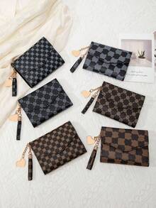 FOREVER MIYIN Fashion Printed Monogram Pattern Women's Trifold Wallet With Tassel & Heart Charm - Ideal For Fashion-Forward Ladies,Large Capacity Multifunction Clutch Purse Fold Wallet,Perfect For Daily Shopping/Dating/Travel,Business Casual For White-Collar Workers For Female For Women Work Business Commute Office Zipper Wallet Organizer Wallets Women Wallet Hasp Wallet