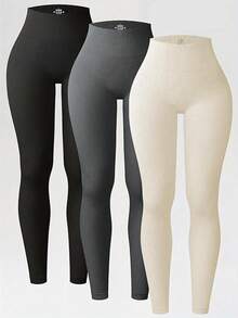 Women's Seamless High-Waist Ribbed Athletic Leggings Stretchy Quick-Drying For Sports & Casual Wear - Smooth Look, Comfortable Support, Stylish Fit - 彩色 - 查看 12