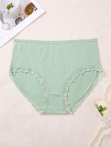 4 piezas Bragas de talla grande de algodón de unicolor con adorno de encaje, cómodas y elegantes de cintura alta - Multicolor - Ver 3