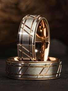 1 件玫瑰金哑光不锈钢结婚戒指，8 毫米黑色拉丝边缘，耐用，拉丝斜面，时尚周年纪念戒指 - 玫瑰金 - 查看 6