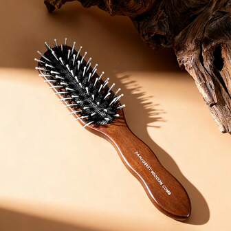 Boar Bristle Hair Brush , Best Natural Wooden Paddle Hairbrush And Small Travel Styling Brush For Wet Or Dry Hair Detangling Smoothing Massaging