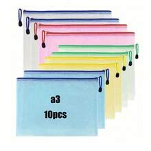 5/10pcs Super Large Grid Waterproof Zipper File Bags - A3/A4/B4/A5/B5/B6 Transparent, Durable Student And Professional Document Organizers, Ideal For Paper And Test Storage - Multicolor - View 14