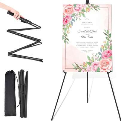 Easel Stand For  Sign & Poster  Portable Easels For Display Black Art Easel For Floor Adjustable Metal Easel Stand,Quick Set-Up Tripod Stand, Presentations,Signs,Posters (Black)