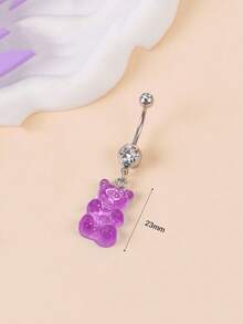 1 pieza Lindo anillo de ombligo con colgante de animal, colgante de oso de color caramelo de acero inoxidable, joyería corporal para perforación, adecuado para uso diario de mujeres