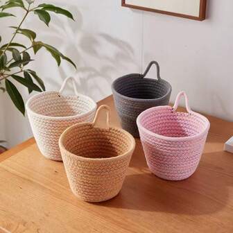Handmade Woven Hanging Storage Basket, Key & Cosmetic Organizer Bin, Suitable For Bedroom, Bathroom, Kitchen, Living Room, Entryway, Plant Packaging, Holiday Decor