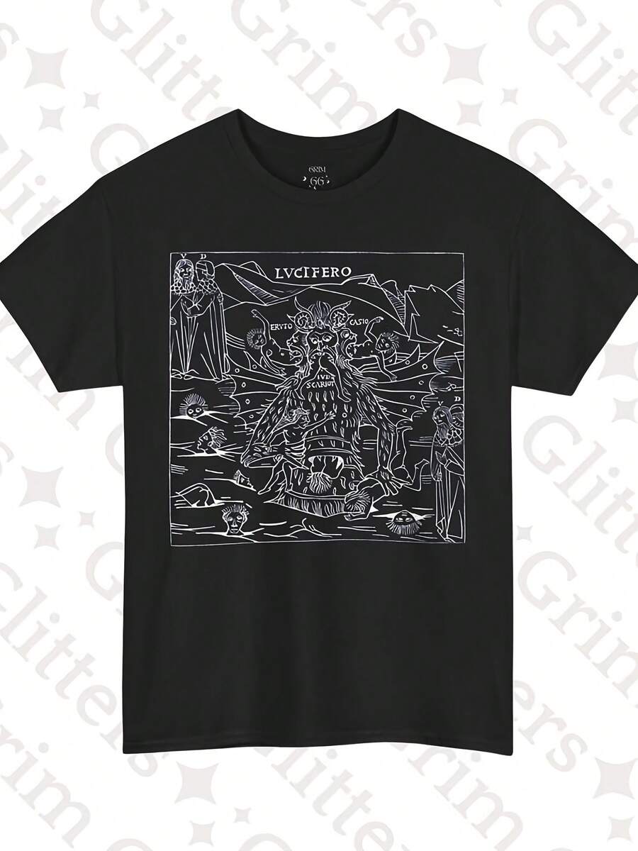 T-Shirt Dantes Inferno Woout, Aedes Althorpianae 1822, Medieval Devil Art Uni Tee - 風格12 - 查看 1