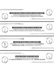 Kit de Extracció de Espinillas con 4 Herramientas de Acero Inoxidable - Extractor de Puntos Negros y Granos para Limpieza Facial Profesional, Reutilizable - Set 1 - Ver 5