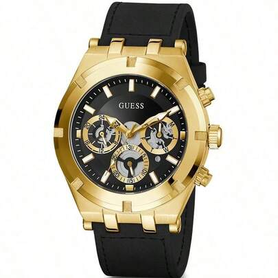  Guess Continental Multifunction Three-Eyed Dial Brown/Black/Khaki Leather Strap Watch For Men - GW0262G1/GW0262G2/GW0262G3