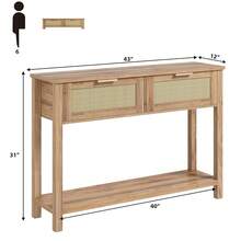 Mesa consola con ratán boho, 2 cajones y 2 niveles, mesa de recibidor con compartimento de almacenamiento abierto para sala de estar, pasillo, zona de entrada - natural - Ver 6