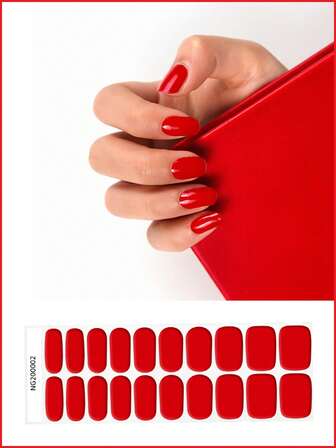 1 盒 20 片装天然持久纯红色 UV 凝胶指甲油贴纸，易于粘贴和去除