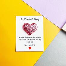 1pc/5pcs/10pcs In Stock Cute Pocket Hug Heart Inspirational Cards, Love Gift, Heart Cards, Motivational Blessing, Glitter Heart Holiday Gift - Multicolor - View 5