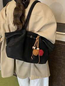 1 件女士大容量手提包，复古压花 PU 皮革，可拆卸肩带，勃艮第红色大容量手提包，时尚复古简约风格，适合女性购物、通勤、日常使用 - 黑色 - 查看 3