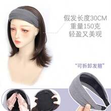 女士布艺头带短锁骨卷发假发，可拆卸头带 - 彩色 - 查看 3