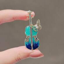 Elegant Alloy Violin Brooch With Gold Embellishment And Bow - Dark Blue To Green Gradual Change Design, - 預設 - 查看 4