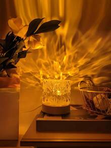 1 Pack Type C Round Night Light Crystal Table Lamp, USB Power Plug-In,Creative Bedside Lamp With Rotating Water Ripple Effect, Flame Atmosphere Lamp With 16 Color Diamond Effect And Remote Control Function, Bedroom Rgb Remote Control Night Light With Rotating Water Pattern Design, Suitable For Children's Rooms, Bedrooms, Hallways,