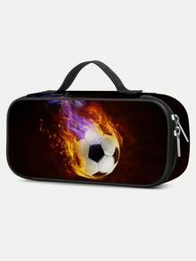 男童大容量多层铅笔盒，足球图案 - 适合学校/中学/大学/学习/办公室使用