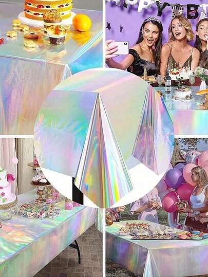 1 pezzo Tovaglia usa e getta con tema arcobaleno laser per feste di compleanno, matrimoni e altre occasioni, decorazione in pellicola di alluminio