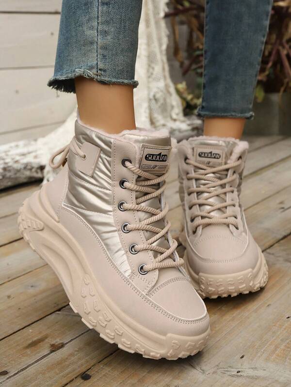 Nuovi stivali invernali da esterno con suola spessa e alta, caldi e imbottiti, scarpe sportive casual, stivali da neve con lacci, antifreddo, caldi, stivali da escursionismo da esterno, sneaker retrò chunky