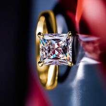 Anillo de compromiso de lujo chapado en oro de 14k para mujeres, con circonita cúbica brillante incrustada, ideal para regalo de aniversario y cumpleaños, joyería de moda elegante