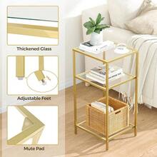 3 - Tier Side Tables Set Of 2, End Tables With Tempered Glass, Nightstands With Storage Shelves, Slim Sofa Tables Living Room, Bedroom 2, Golden - Vàng - Xem 5