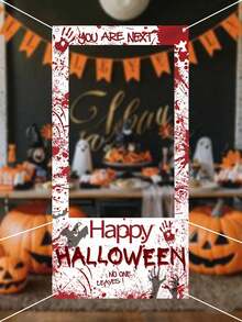 AFYPRTY 1pc Halloween Party Backdrop, Halloween Photo Frame, Happy Halloween Background Curtain, Party Decoration, Horror Haunted House Prop, Polyester Fabric, Photography Studio Prop With Rope - White - View 5