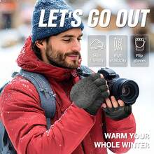 2-In-1 Convertible Fingerless Mittens For Men & Women - Warm, Touchscreen Compatible With 8 Fingers, Elastic Cuffs, High Elasticity & Anti-Skid Leather - Ideal For Winter Outdoor Activities, Daily Use - Grey - View 2