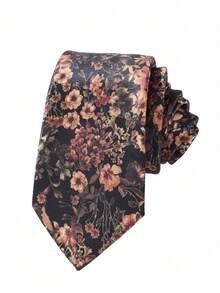 1 pieza Corbata elegante de hombre con estampado floral multicolor, casual, sencilla, de alta gama, adecuada para atuendo de negocios, bodas, fiestas y traje de novio, uso diario