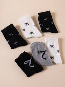 6 șosete cu fundiță decorativă până la jumătatea gambei, moi și confortabile, potrivite pentru birou, ținute casual sau în aer liber - 6 bucăți culori mixte - Vizualizare 7