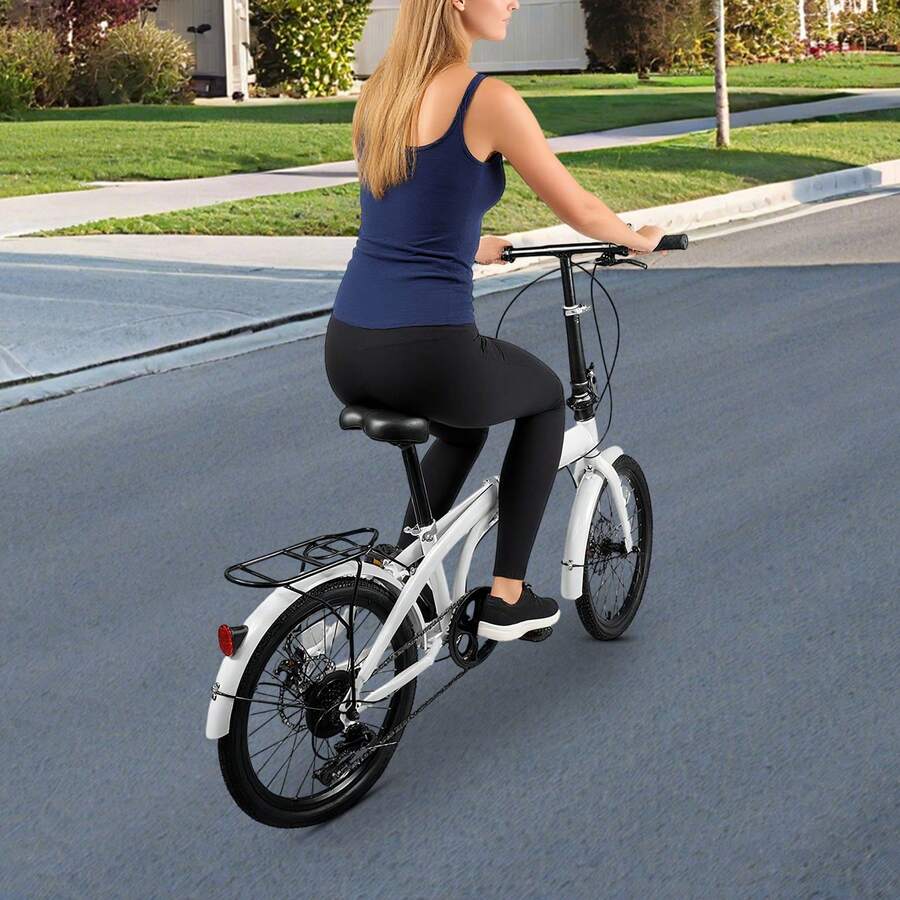 Folding Bike Foldable Bicycle With 7 Speed Gears 20-Inch Wheels Easy Folding City Bicycle With Disc Brake, Front And Rear Fenders - 白色 - 查看 1