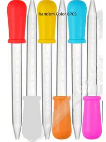 6pcs Liquid Droppers, Silicone And Plastic Pipettes Transfer Eyedropper With Bulb Tip Back To School - 6pcs Random Colors - View 2