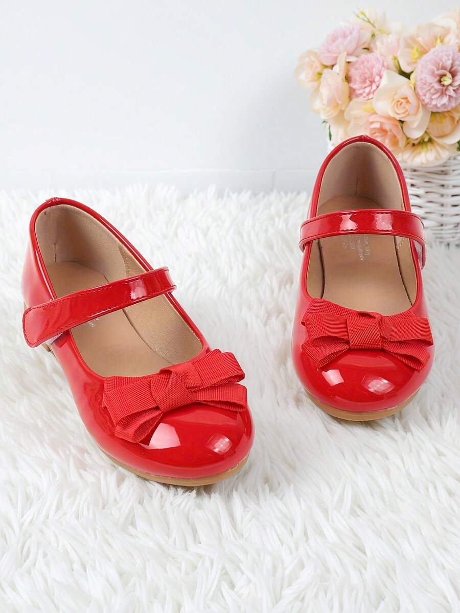 Girls Red Flat Doll Shoes, Autumn - Red - View 1