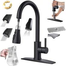 Actualizado Mezcladora para Fregadero de Acero Inoxidable+1 Tapete de Grifo+1 Pao Limpieza - Llave para Fregadero de Cocina, Llaves para Fregadero de Cocina Agua Caliente y Fra - # 3 Negro - Ver 2