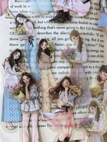 30pcs/Pack Floral Girl Decorative Stickers For Scrapbooking, Diary, Planner Scrapbook Supplies Stationery - one-size - View 4