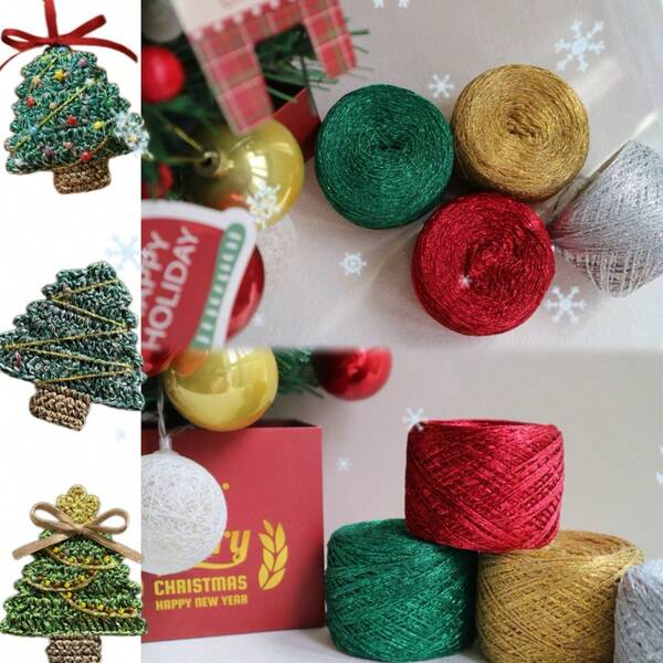 50g de fil de crochet en soie or et argent avec un éclat creux, fil de broderie en dentelle teint à la main pour sacs et poupées faits maison