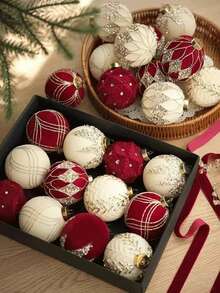 12 pièces Boules décoratives de Noël de 8 cm, ornements de Noël en strass floqués, boules décoratives en plastique à suspendre, convient pour la décoration du sapin de Noël, la décoration de la maison, la décoration de la chambre, la décoration du Nouvel An, les décorations de Noël, la décoration extérieure, la décoration de fête de Noël, les fournitures de fête de Noël, les ornements suspendus festifs thématiques de Noël, les décorations de fête d'événement, le coffret cadeau d'ornements de Noël, Bonne année, la décoration d'Halloween, les cadeaux pour les amis et la famille