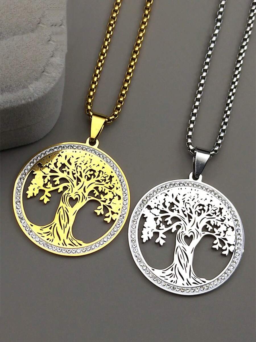 Crytstals Aesthetic Tree Of Life Heart Necklace For Women Men Stainless Steel Gold Color Lucky Amulet Chain Jewelry Gift - Necklace - View 1