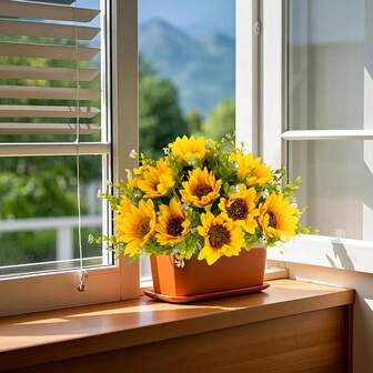 2 束抗性向日葵人造绿植 | 塑料花适用于室内和室外装饰 - 非常适合婚礼、花园、露台、春夏季、感恩节、花园装饰 | 经典向日葵设计、逼真的人造花、人造户外花