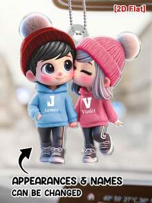 2 Styles - 1pc Customized Cartoon Couple Car Pendant, Personalized Acrylic Car Accessories, Unique Couple Gift, Anniversary Gift, Holiday/Occasion Gift (For Girlfriend/Wife) - As Shown - View 2