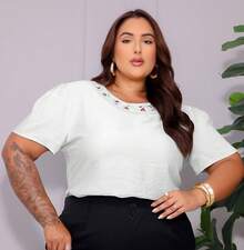 Women's Plus Size Embroidered Party Shirt Blouse - White - View 1
