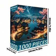 1000片拼图玩具，尺寸70厘米*50厘米，油画风景卡通图案，成人减压，装饰艺术品，适合万圣节、圣诞节、生日礼物 - 彩色 - 查看 4