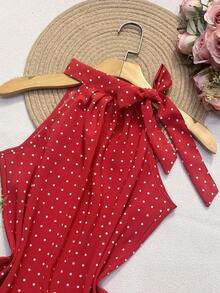 Polka Dot Tie Tank Top - Red - View 2