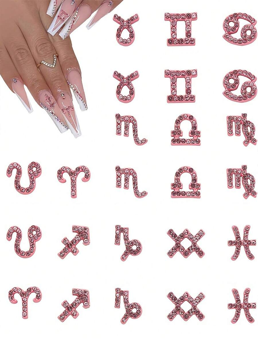 12 Stücke Strass Sternzeichen Nagelkunst Dekorationen, modischer 3D Nagel Schmuck