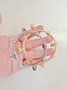 2 件女士 CCB 珠子和合金铃铛手链，适合日常佩戴 - 金色 - 查看 13