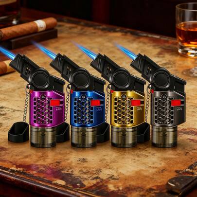 4-Pack Refillable Windproof Jet Flame Lighter, Portable & Adjustable & Rotating Head, Butane Gas Lighters Outdoor Camping & Travel