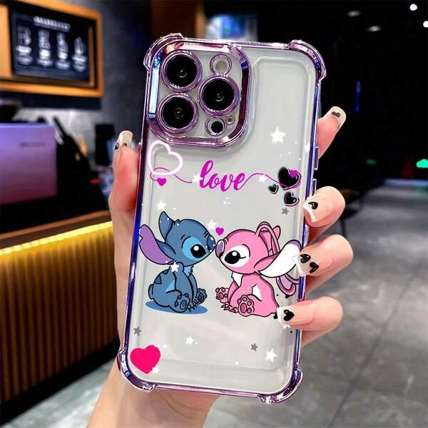 Cute Disney Stitch Couple Phone Case Suitable For Iphone IPhone 17 Pro Max/17 Pro/17 AIR/17/16, 15, 14, 13, 12, 11 Pro Max, X, XR, XS Max, 8, 7 Plus, Shockproof Transparent Soft Back Cover.