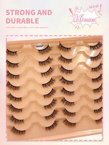 ENCHUW 16 Pairs Natural Half Eyelashes,Cat Eye Soft Stem Wispy Manga Lashes,Lightweight False Eyelashes - Black - View 5