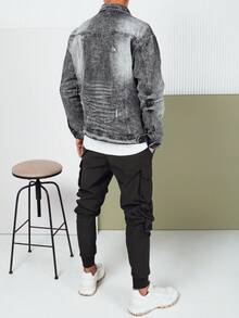 Men's Denim Jacket With Holes And Buttons - Stylish Cotton Stretch Jacket With Urban Style, Perfect For Casual And Street Style - Black - View 3